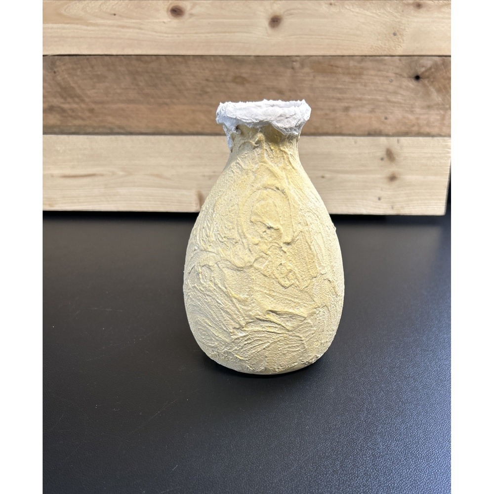 Quirky Revamped Ceramic Vase Rustic Primitive Textured Yellow Grunge Whimsical